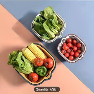 6pc Filter Screen Basket Set | Double-Layer Drainage | Fruit & Vegetable Washer